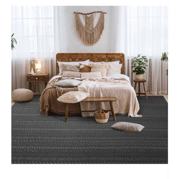 5x7-Boho Dark Grey Machine Washable-Non Slip Moroccan Washable Rug - Picture 2 of 6